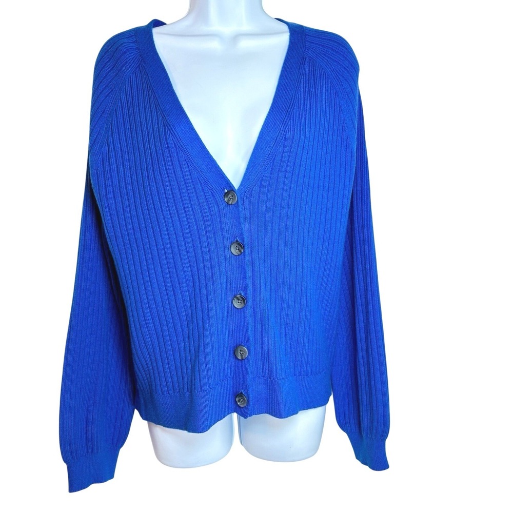 Talbots Cardigan Sweater Womens V Neck Sz M Ribbed Royal Blue Button Front NWT
